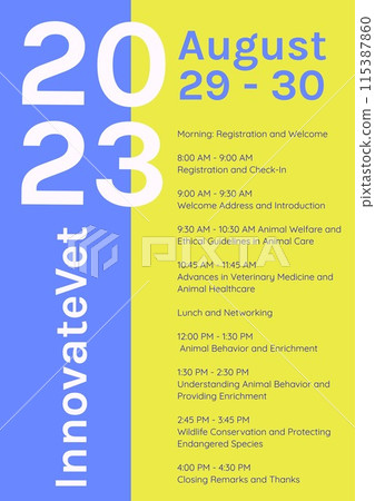 Event schedule, bright blue backdrop, educational focus 115387860