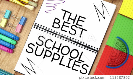 Back to school essentials, vibrant stationery array 115387892