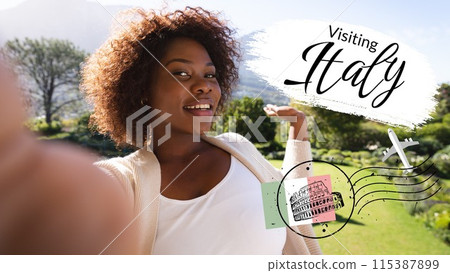Promoting travel experiences, a joyful woman showcases the beauty of Haiti, evoking wanderlust 115387899