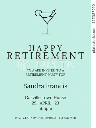 Celebrating a milestone, the image features a martini glass symbolizing a toast to retirement 115387930