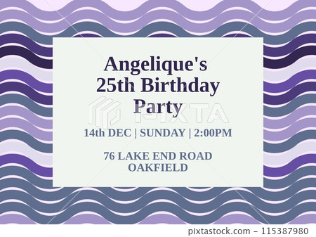 Celebration invitation, wavy purple pattern background, denotes a sense of elegance and festivity 115387980
