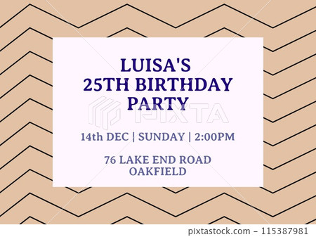 Celebration invitation, featuring bold geometric patterns and a central text box for event details Celebration invitation, featuring bold geometric patterns and a central text box for event details 115387981