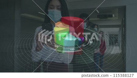 Image of financial data processing over business people using smartphones 115388127