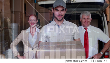 Image of data processing over man packing boxes into car 115388145