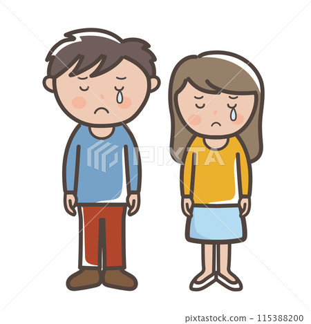 Full-body illustration of a sad and crying young man and woman 115388200