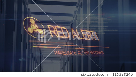 Image of red alert text over server room Image of red alert text over server room 115388240
