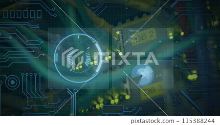 Image of statistics and data processing on a grey background, illustrating the concept of global bus 115388244