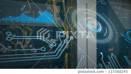 Image of round scanner and data processing over server room Image of round scanner and data processing over server room 115388245
