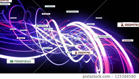 Image of social media reactions over pink and blue lines on black background 115388580