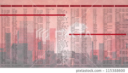 Image of data processing over cityscape background 115388600