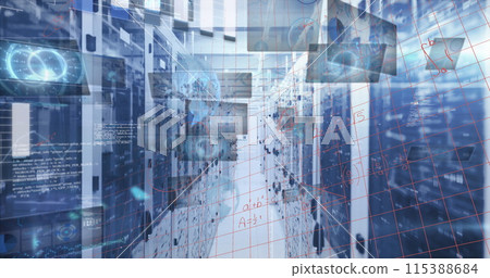 Image of globe and data processing over server spots Image of globe and data processing over server spots 115388684