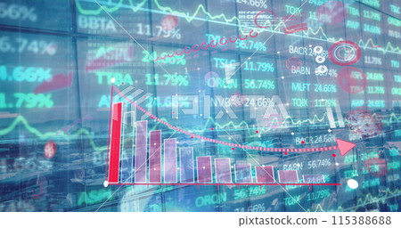 Image of financial data processing over city 115388688