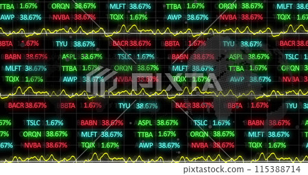 Image of financial data processing over black background 115388714