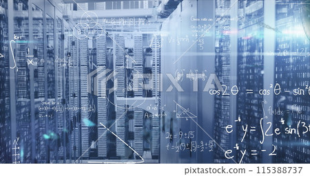 Image of mathematical equations and data processing over computer servers 115388737