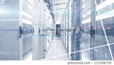 Image of mathematical equations and data processing over computer servers Image of mathematical equations and data processing over computer servers 115388739