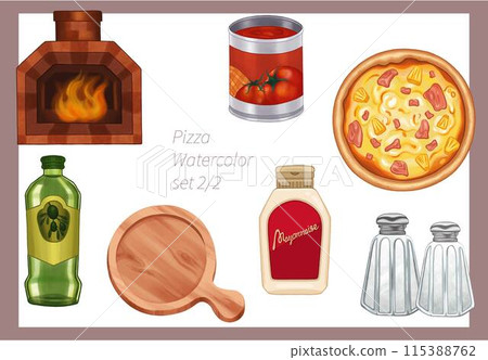 Pizza Watercolor food watercolor Hand draw art illustration Set 2/2 Pizza Watercolor food watercolor Hand draw art illustration Set 2/2 115388762