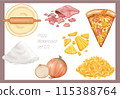 Pizza Watercolor food watercolor Hand draw art illustration Set 1/2 115388764