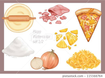 Pizza Watercolor food watercolor Hand draw art illustration Set 1/2 Pizza Watercolor food watercolor Hand draw art illustration Set 1/2 115388764