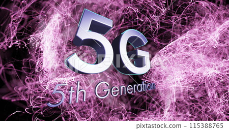 Digital image of 5g text against digital waves on black background Digital image of 5g text against digital waves on black background 115388765