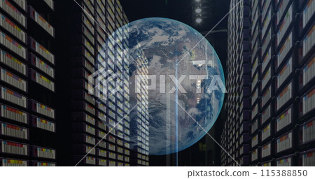 Image of a globe against computer server room Image of a globe against computer server room 115388850