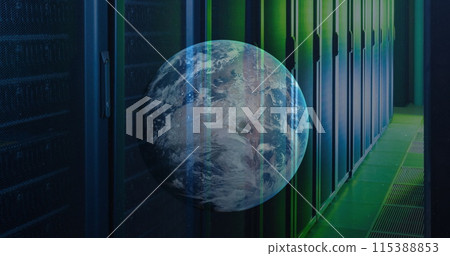 Image of a globe against computer server room Image of a globe against computer server room 115388853