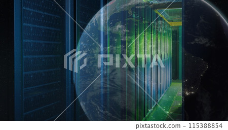 Image of a globe against computer server room 115388854