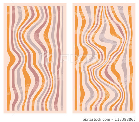 Abstract stripes retro groovy background set. Isolated vector vertical texture illustration for design, funky wallpaper for posters, cards, social media templates, posts, banners, decor . 115388865