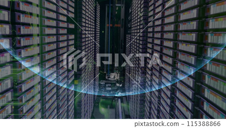 Image of a globe against computer server room 115388866