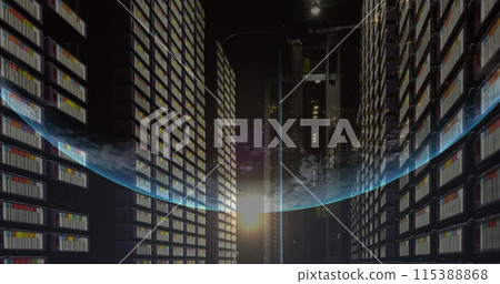 Image of a globe against computer server room Image of a globe against computer server room 115388868