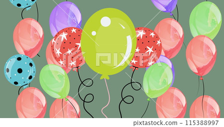Image of multiple colorful balloons on green background 115388997