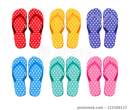 Seth s beach flip-flops. Colorful flip-flops. Summer beach shoes in cartoon style. Vector illustration Seth s beach flip-flops. Colorful flip-flops. Summer beach shoes in cartoon style. Vector illustration 115389117