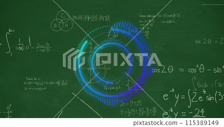 Image of scope scanning over mathematical equations on green background 115389149