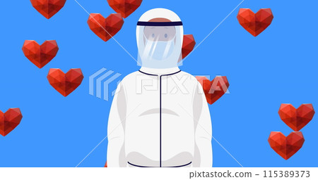 Image of heart icons over male doctor wearing face mask 115389373
