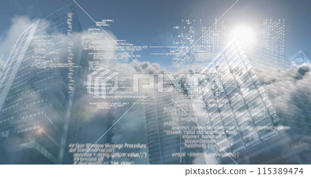 Image of data processing over modern cityscape Image of data processing over modern cityscape 115389474