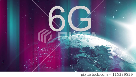 Image of silver text 6g, with rotating globe and red and green beams of light Image of silver text 6g, with rotating globe and red and green beams of light 115389539