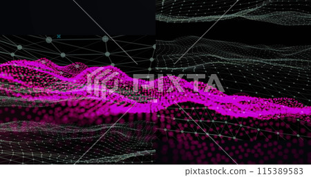 Image of light trails and pink spots on black background 115389583