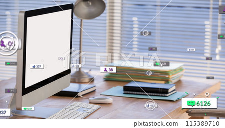 Image of media icons over office 115389710
