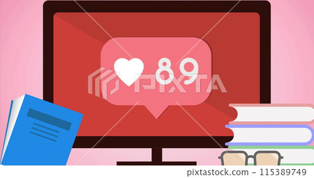 Image of media icons over computer 115389749