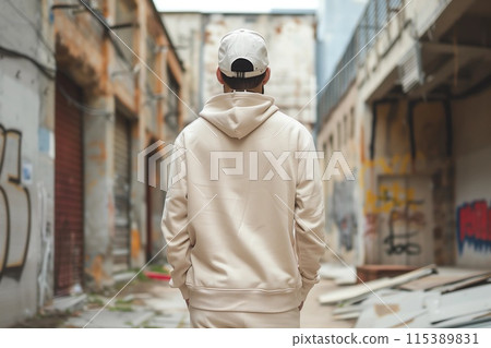 Man wearing blank hoodie 115389831