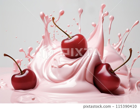 Cherry milk cream splash 115390410