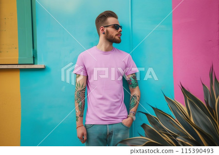 man wearing blank t-shirt man wearing blank t-shirt 115390493