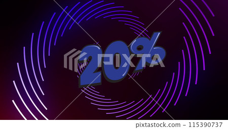 Image of 20 percent and violet lines rotating over black background Image of 20 percent and violet lines rotating over black background 115390737