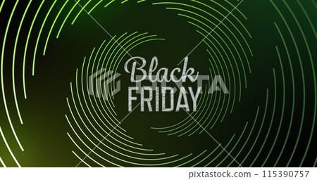 Image of black friday over rotating green lines on black background 115390757