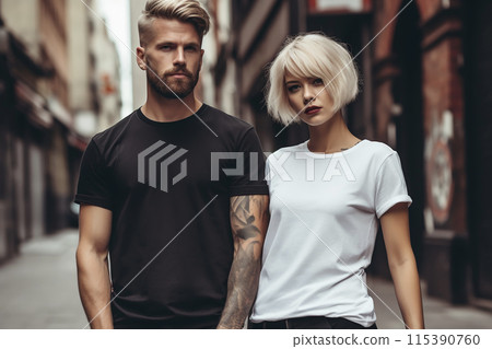Man and woman wearing blank t-shirt 115390760