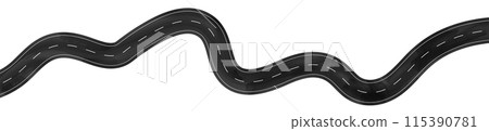 Wavy road with winding curves and horizontal path. Top view of race track and highway. Flat vector illustration isolated on white background. Wavy road with winding curves and horizontal path. Top view of race track and highway. Flat vector illustration isolated on white background. 115390781