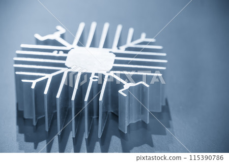 Close up scene the circular shape of aluminum heat sink profile extrusion. 115390786