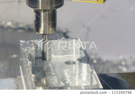 The CNC milling machine cutting  mold part by solid flat end mill tool. 115390796