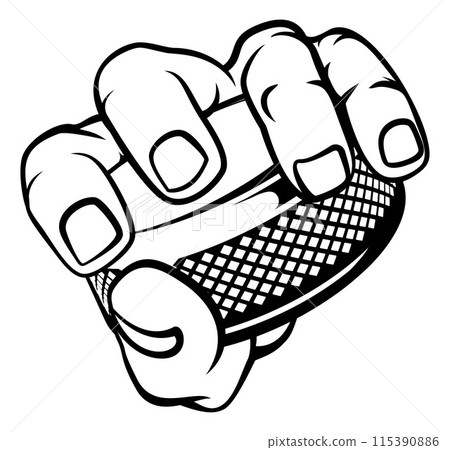 Hand holding Ice Hockey Puck Cartoon Hand holding Ice Hockey Puck Cartoon 115390886