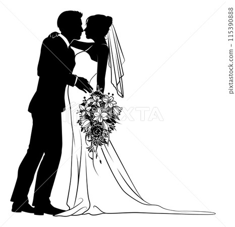 Bride And Groom Couple Wedding Dress Silhouettes Bride And Groom Couple Wedding Dress Silhouettes 115390888