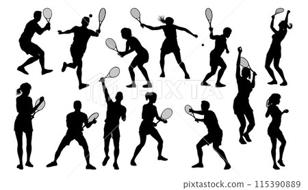 Silhouette Tennis Players Sports People Set Silhouette Tennis Players Sports People Set 115390889